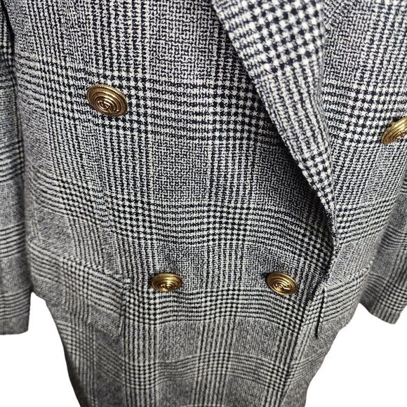Vintage 80s Windowpane Check Double Breasted Boxy Blazer Womens Size 10 Black Wo - Picture 2 of 9